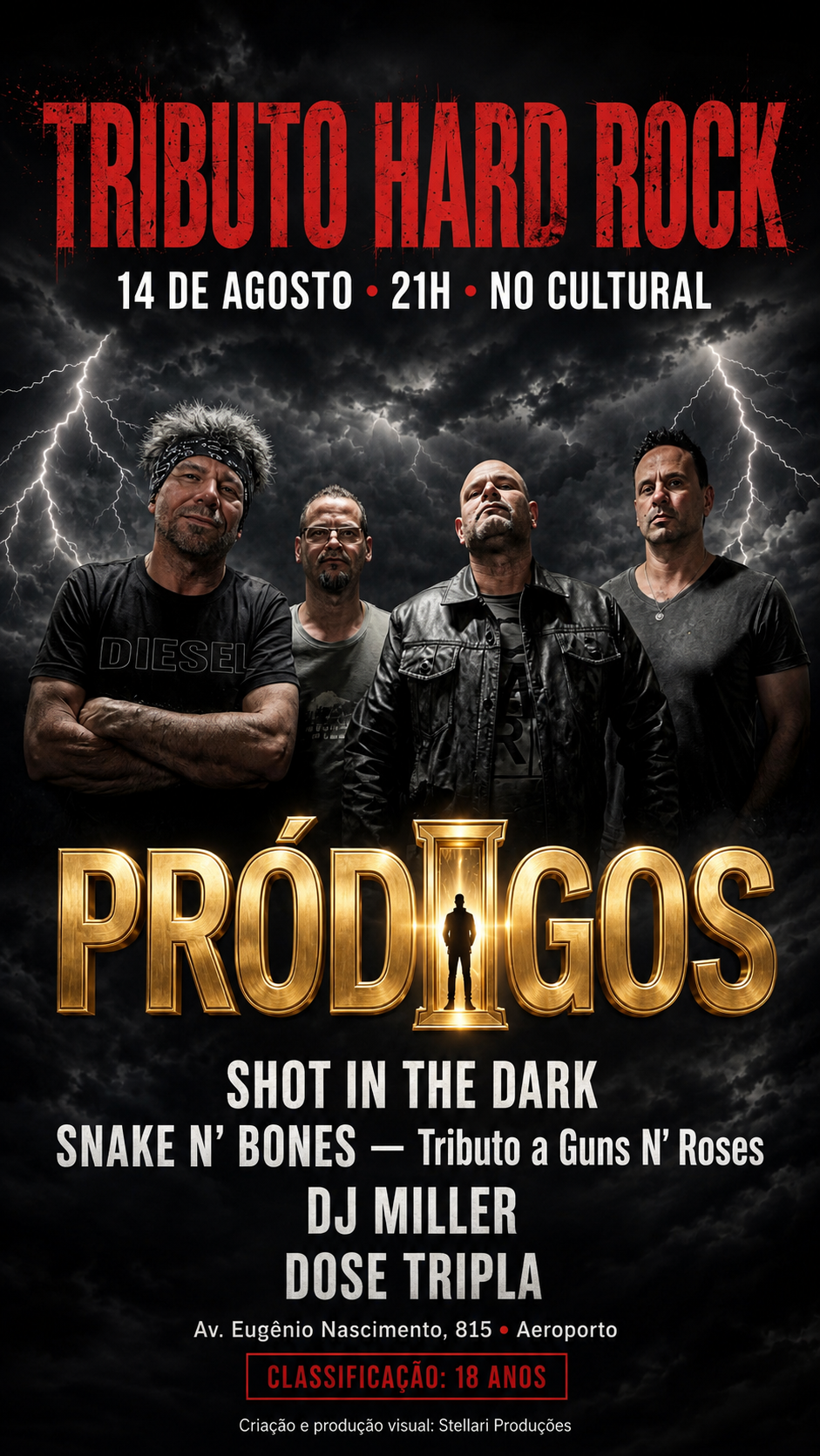 Cartaz Tributo Hard Rock, 14 de agosto, 21h, no Cultural